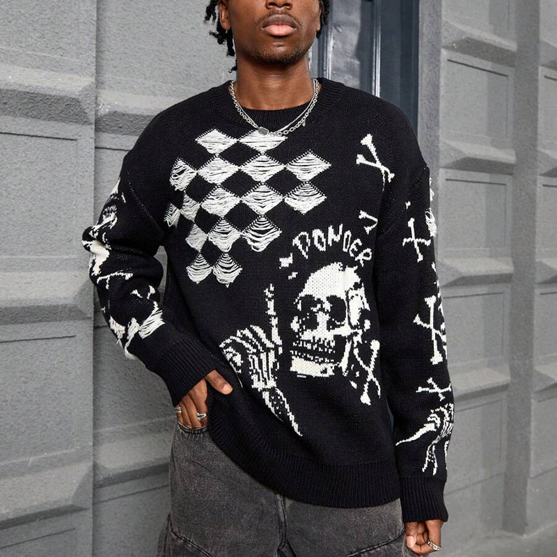 Y2K Hip Hop Gothic Skull Sweater