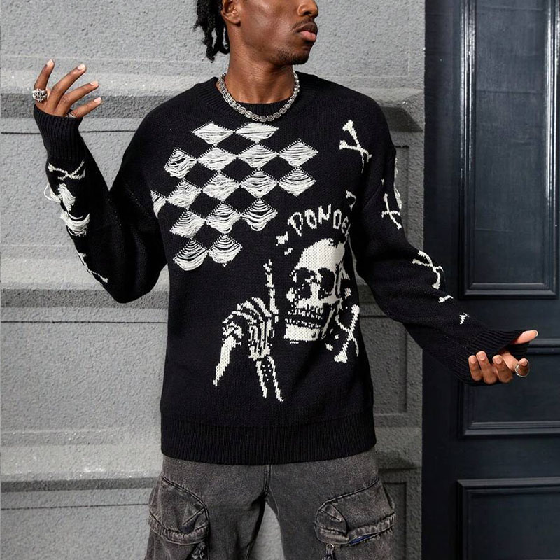 Y2K Hip Hop Gothic Skull Sweater