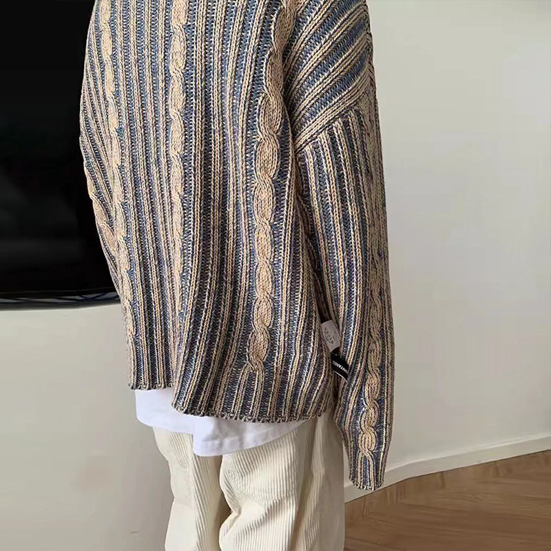 Vintage Mixed Color Striped Knit Sweater