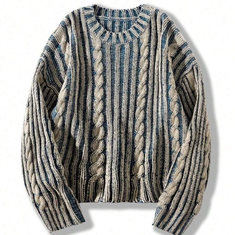 Vintage Mixed Color Striped Knit Sweater