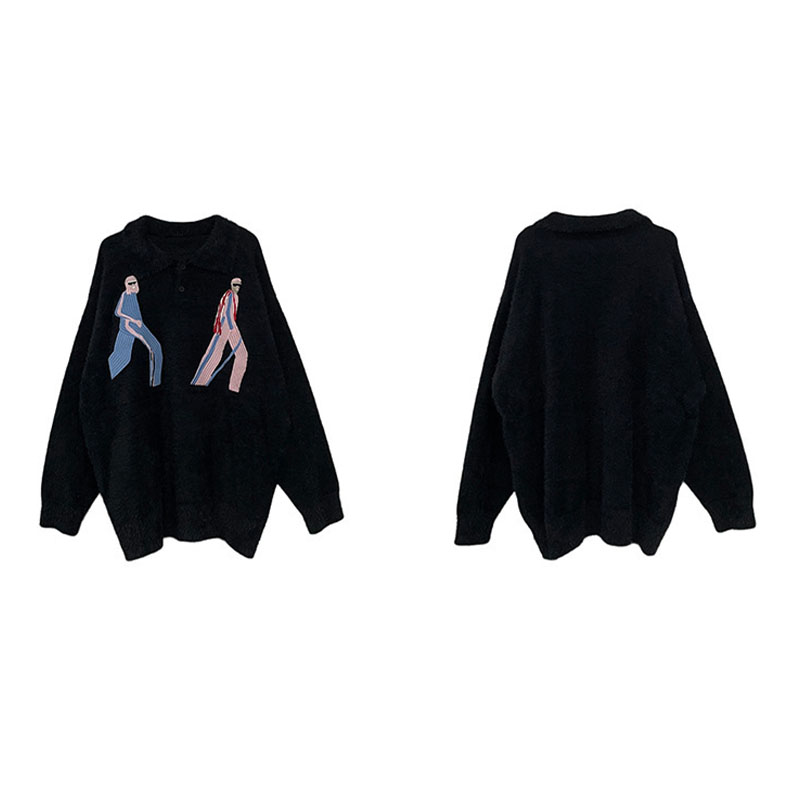 Unisex Vintage Embroidered Lapel Sweater