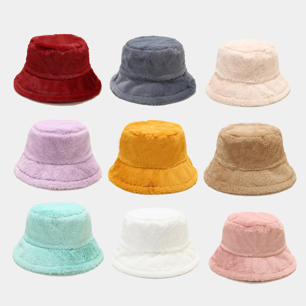 Solid Ccolor Faux Rabbit Fur Bucket Hat