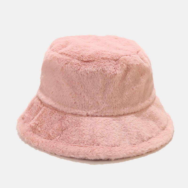 Solid Ccolor Faux Rabbit Fur Bucket Hat