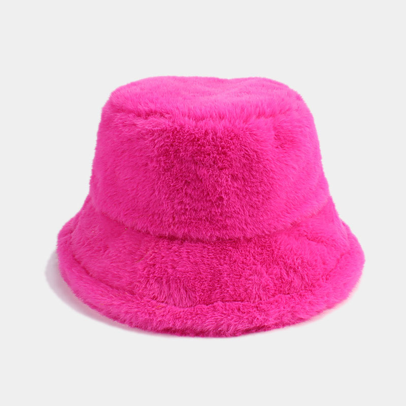 Solid Ccolor Faux Rabbit Fur Bucket Hat