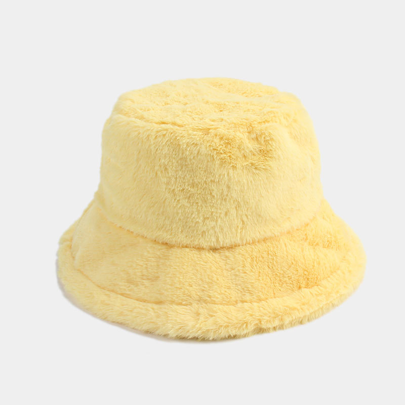 Solid Ccolor Faux Rabbit Fur Bucket Hat