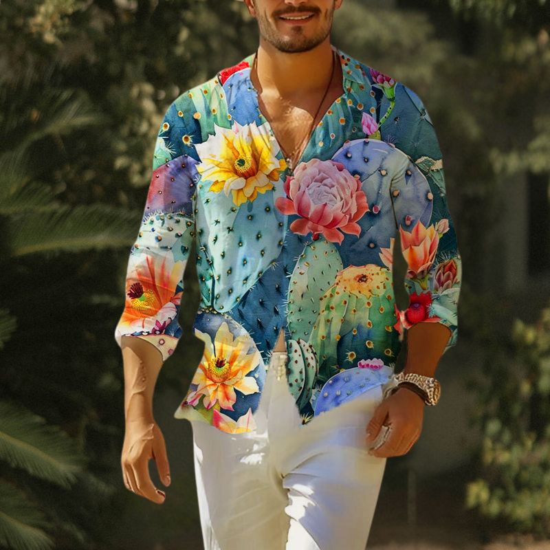 Cactus Print Hawaiian Resort Shirt