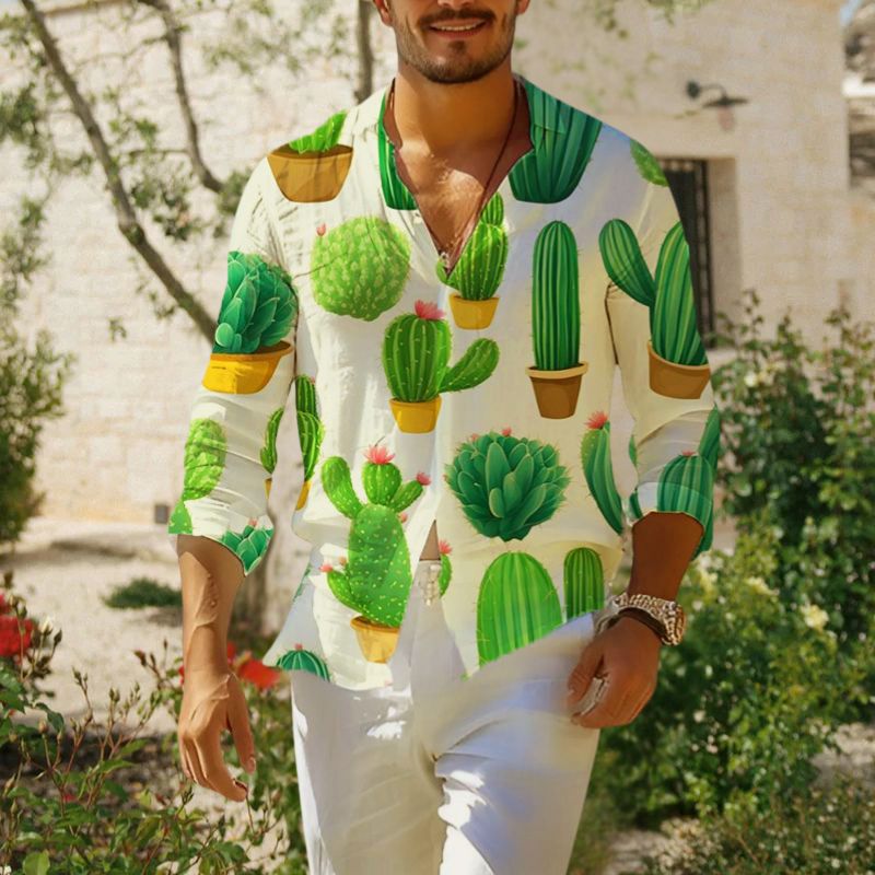 Cactus Print Hawaiian Resort Shirt