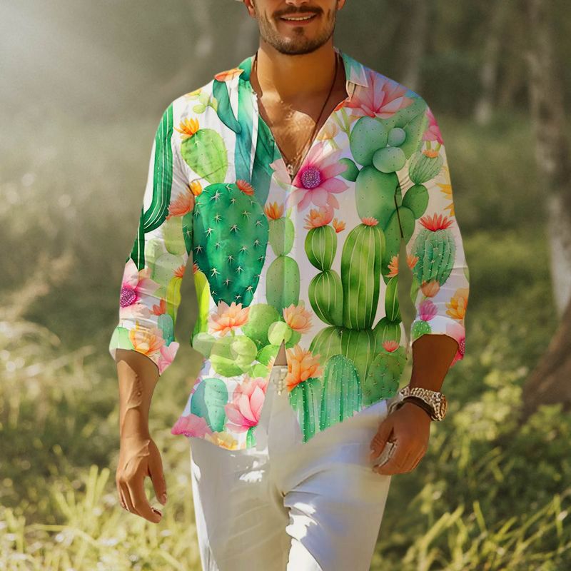 Cactus Print Hawaiian Resort Shirt