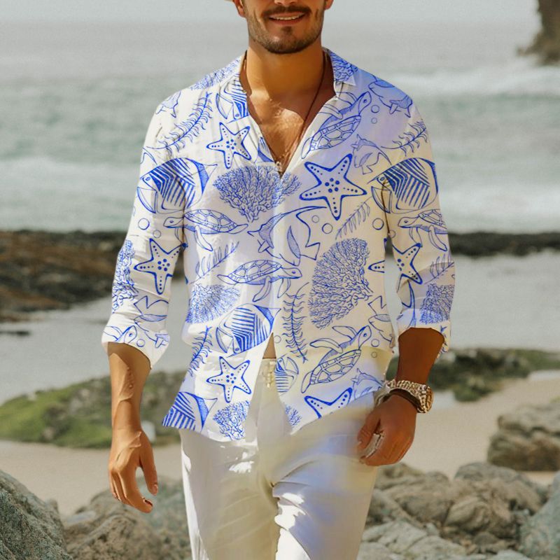 Ocean Print Hawaiian Resort Shirt