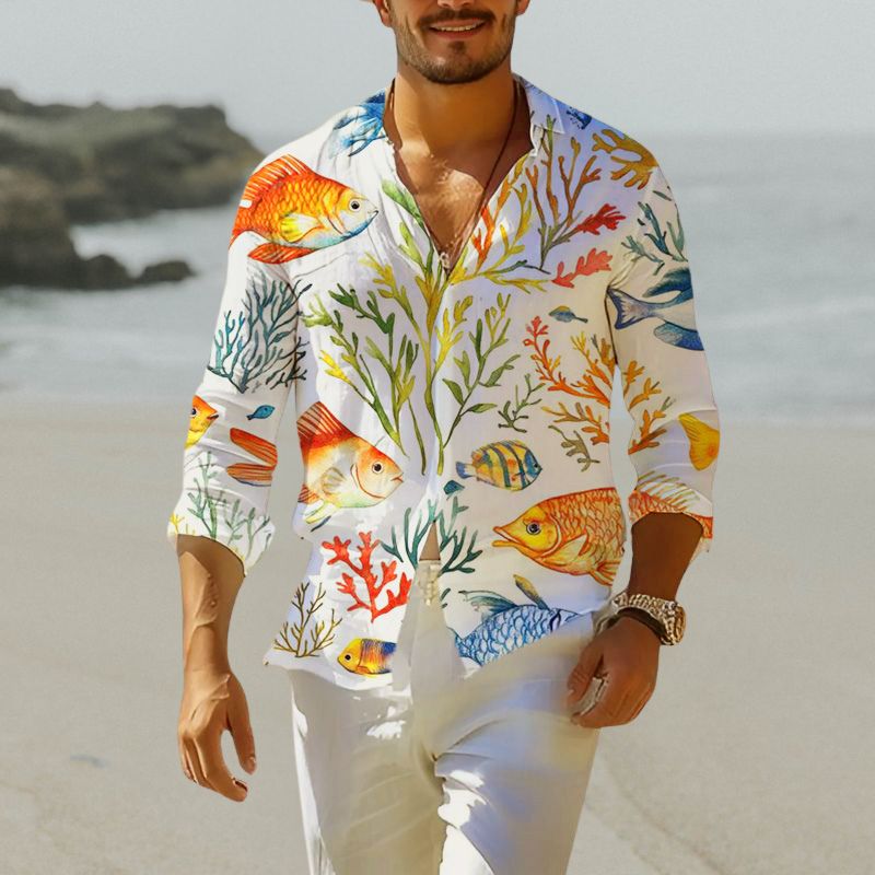 Ocean Print Hawaiian Resort Shirt