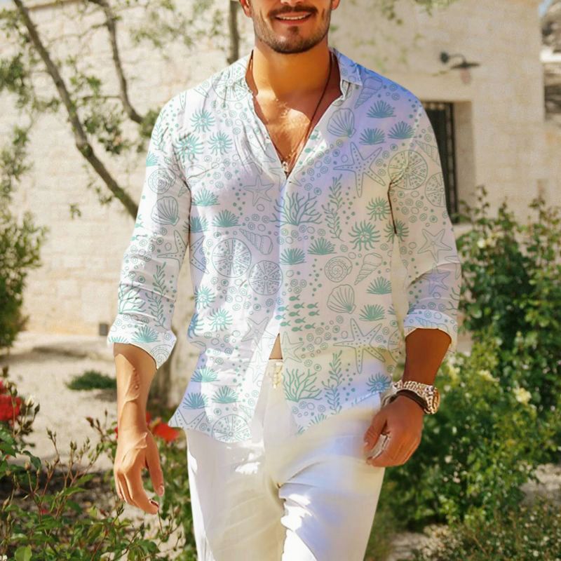 Ocean Print Hawaiian Resort Shirt