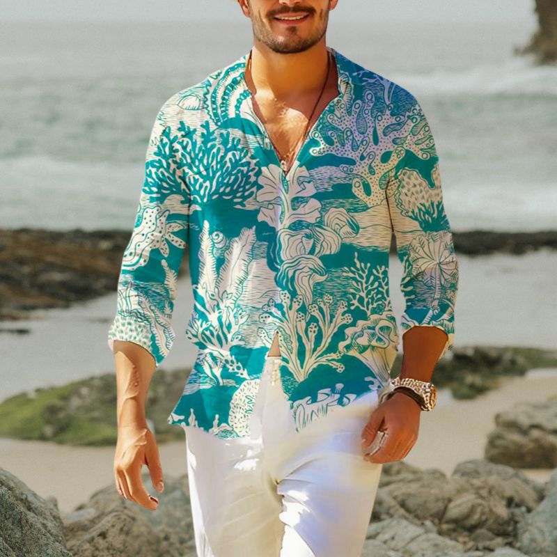 Ocean Print Hawaiian Resort Shirt