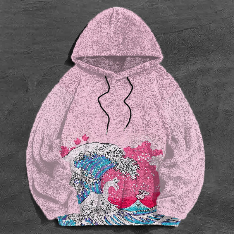 Japanese Sea Wave Graffiti Flannel Hoodie