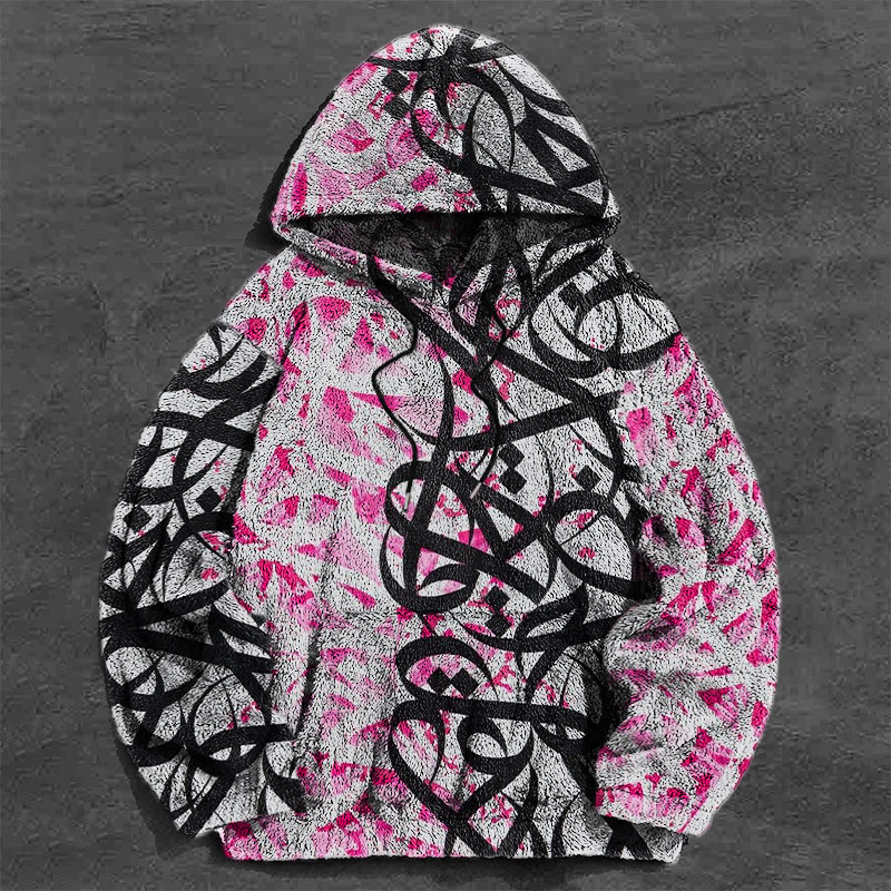 Monogrammed Graffiti Colorblock Flannel Hoodie