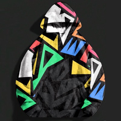 Colorblocked Geometric Graffiti Flannel Hoodie