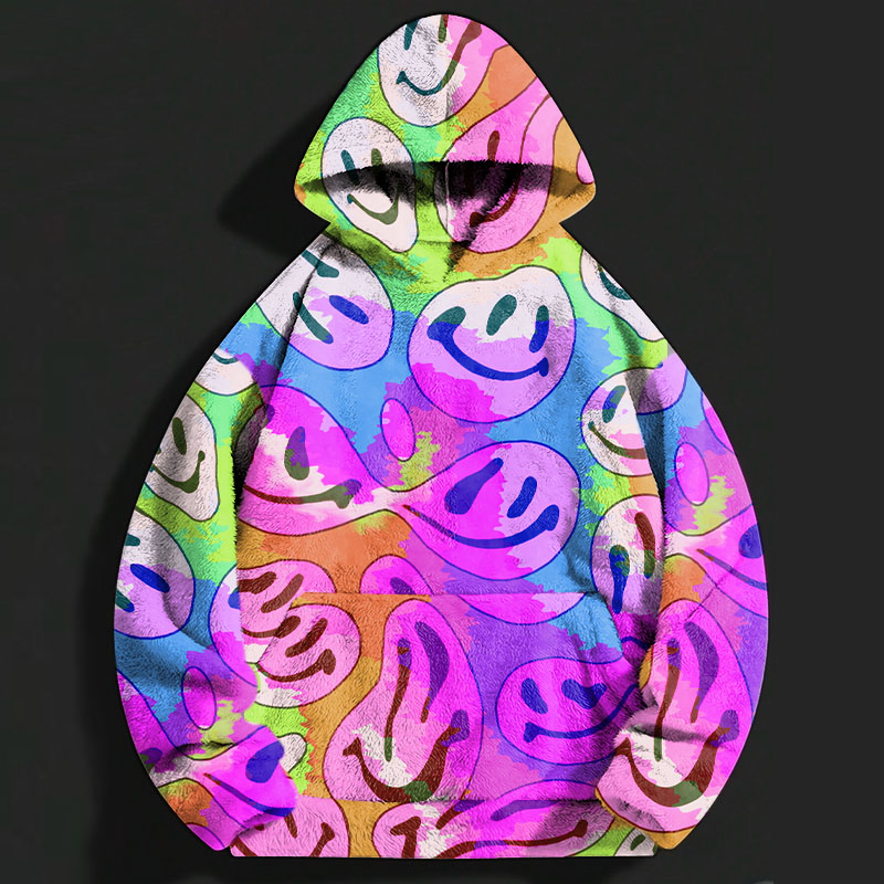 Gradient Smiley Doodle Flannel Hoodie