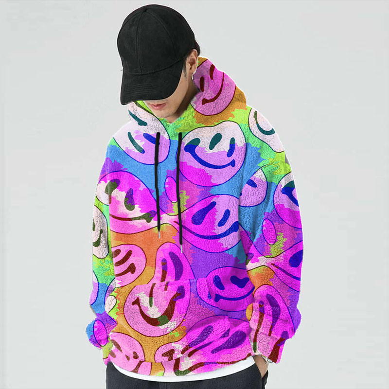 Gradient Smiley Doodle Flannel Hoodie