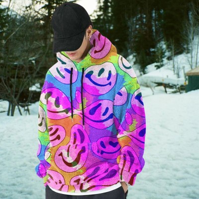 Gradient Smiley Doodle Flannel Hoodie