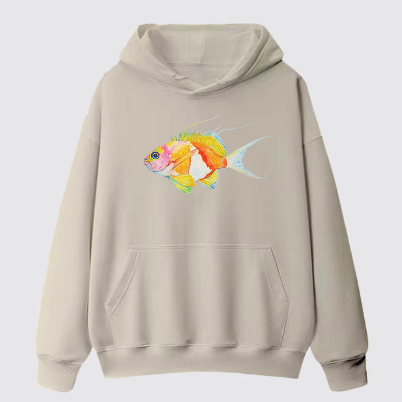 Fish Art Print Cotton Hoodie