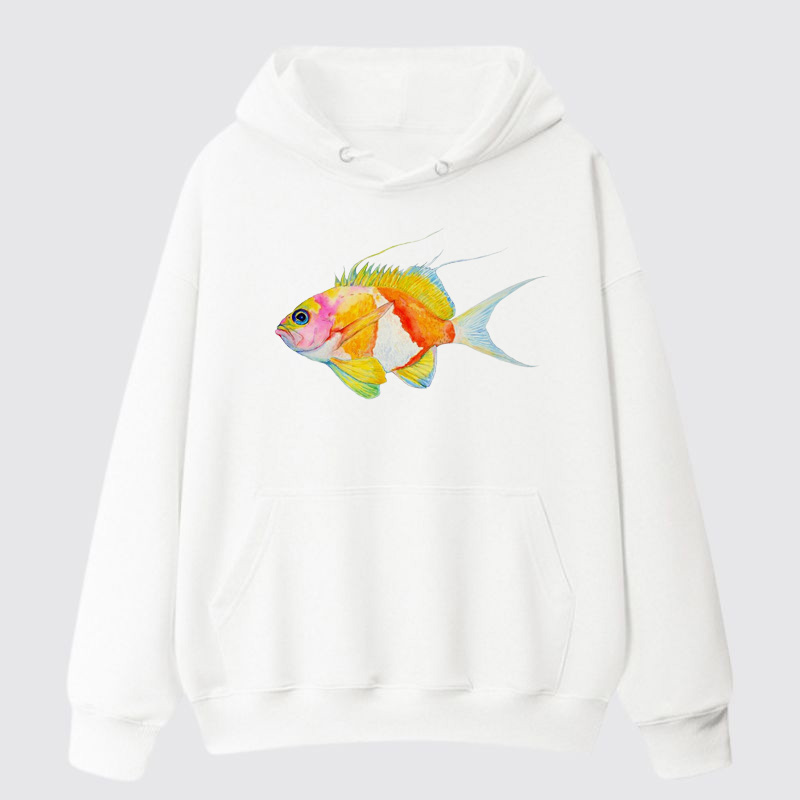 Fish Art Print Cotton Hoodie