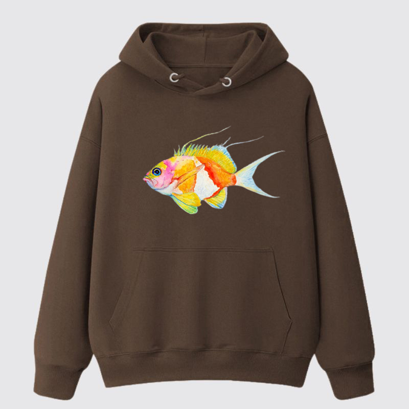 Fish Art Print Cotton Hoodie