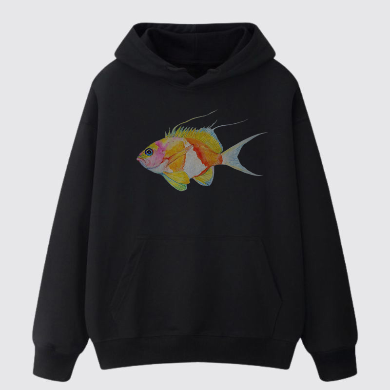 Fish Art Print Cotton Hoodie