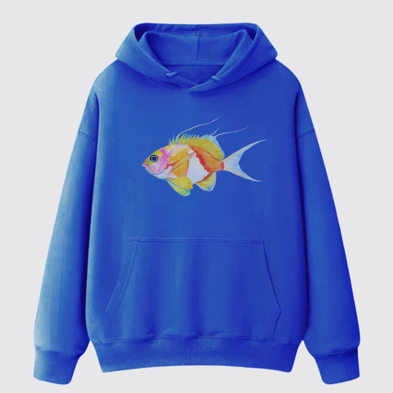 Fish Art Print Cotton Hoodie