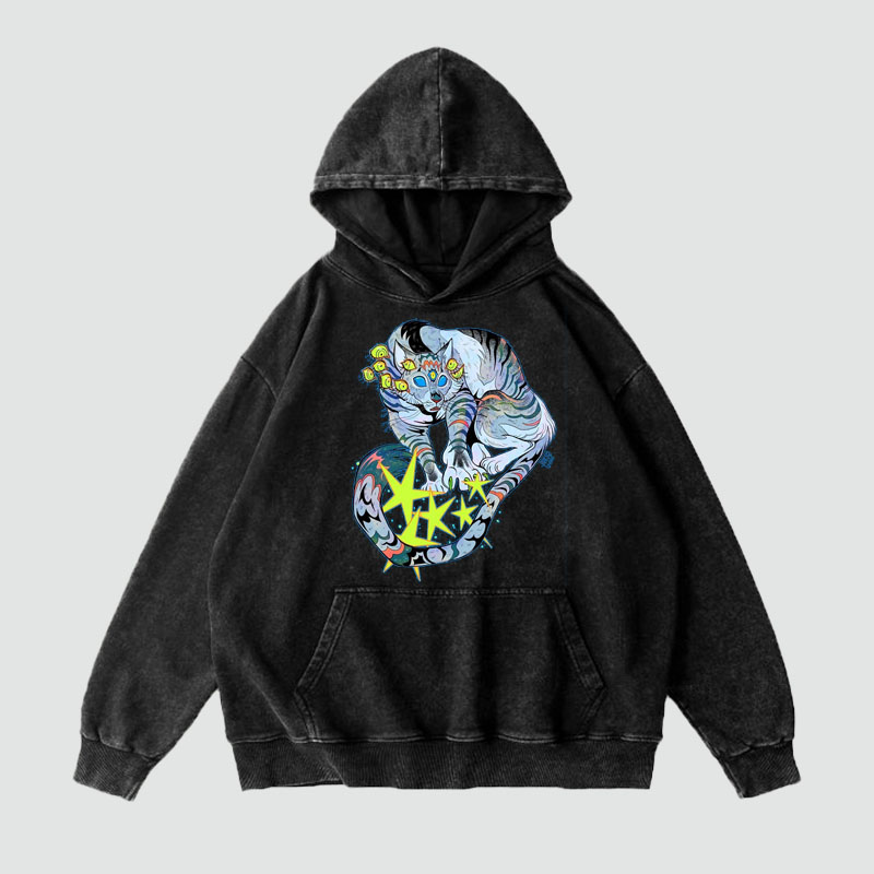 Art Animal Graffiti Washed and Aged Hoodie