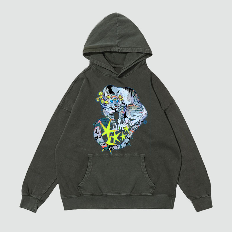 Art Animal Graffiti Washed and Aged Hoodie