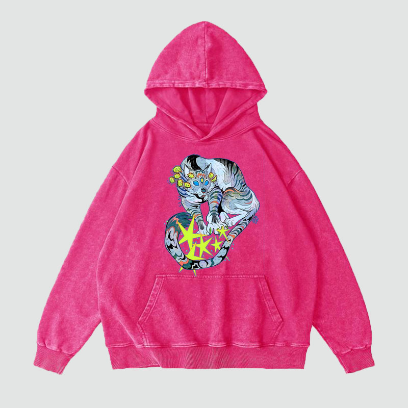 Art Animal Graffiti Washed and Aged Hoodie