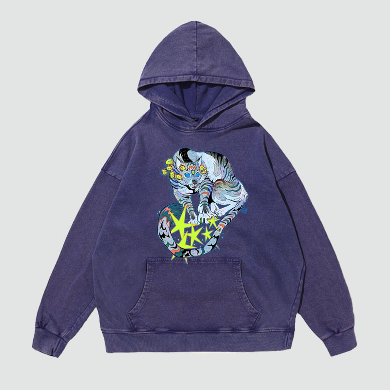 Art Animal Graffiti Washed and Aged Hoodie