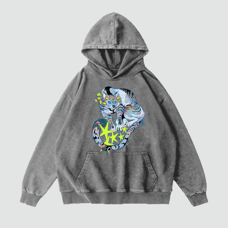 Art Animal Graffiti Washed and Aged Hoodie