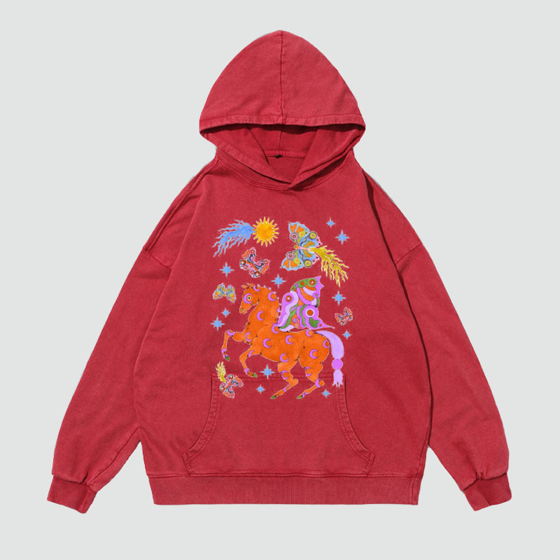 Art Animal Graffiti Washed and Aged Hoodie