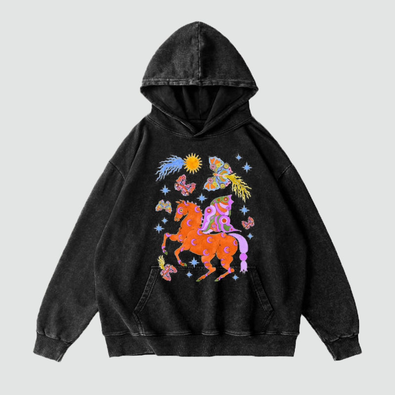 Art Animal Graffiti Washed and Aged Hoodie