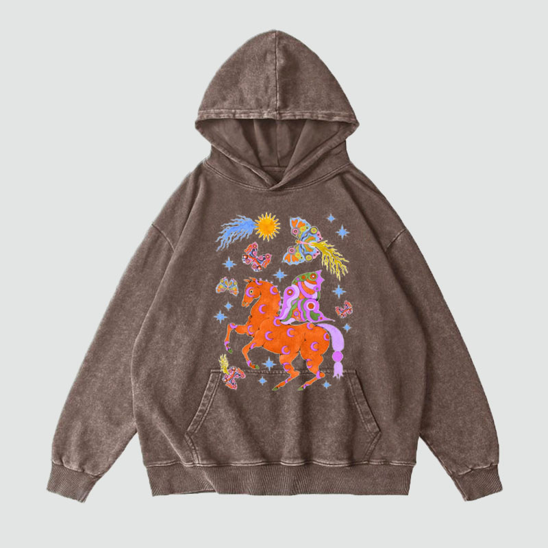 Art Animal Graffiti Washed and Aged Hoodie