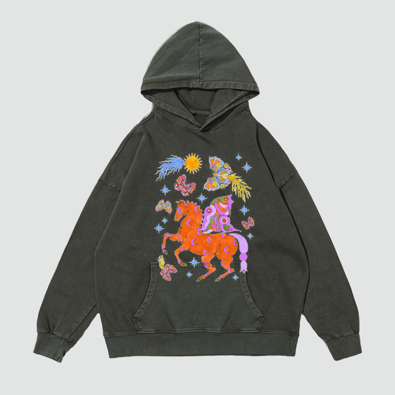 Art Animal Graffiti Washed and Aged Hoodie