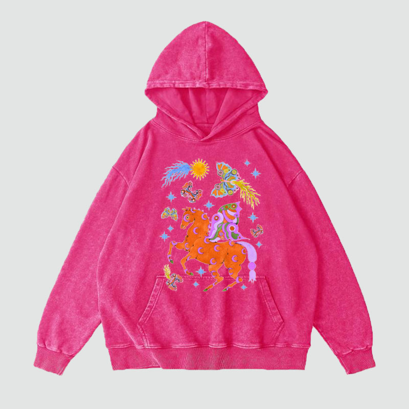 Art Animal Graffiti Washed and Aged Hoodie