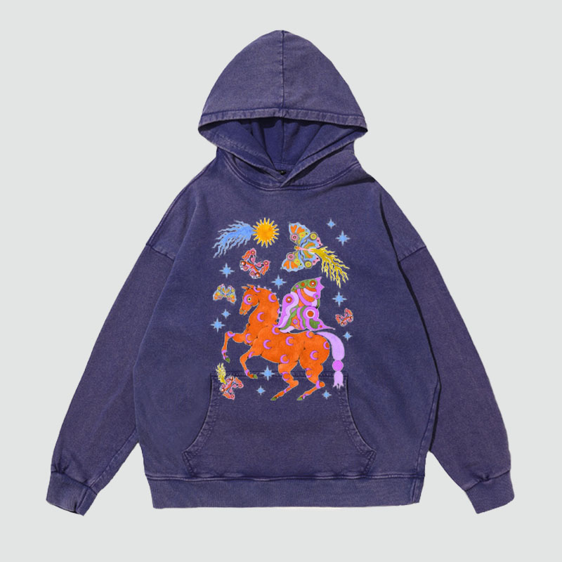 Art Animal Graffiti Washed and Aged Hoodie