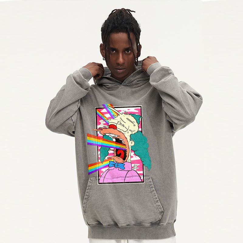 Cartoon Graffiti Washed and Aged Hoodie