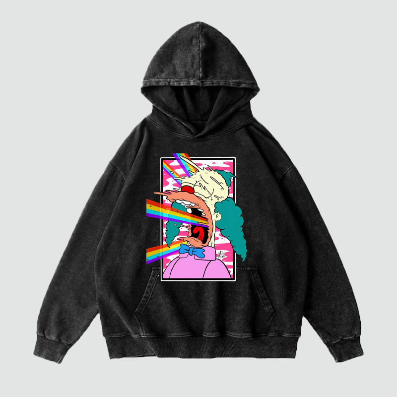 Cartoon Graffiti Washed and Aged Hoodie