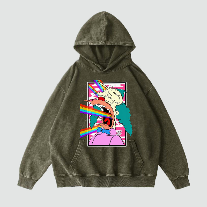 Cartoon Graffiti Washed and Aged Hoodie