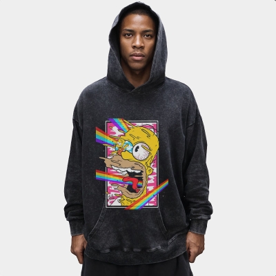 Cartoon Graffiti Washed and Aged Hoodie