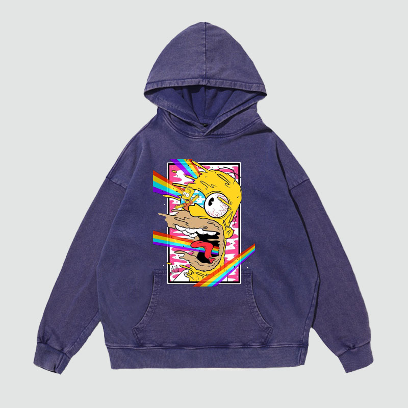 Cartoon Graffiti Washed and Aged Hoodie