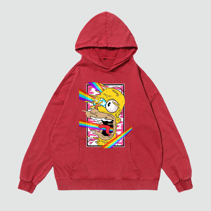 Cartoon Graffiti Washed and Aged Hoodie