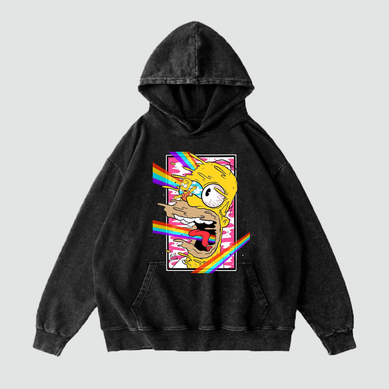 Cartoon Graffiti Washed and Aged Hoodie