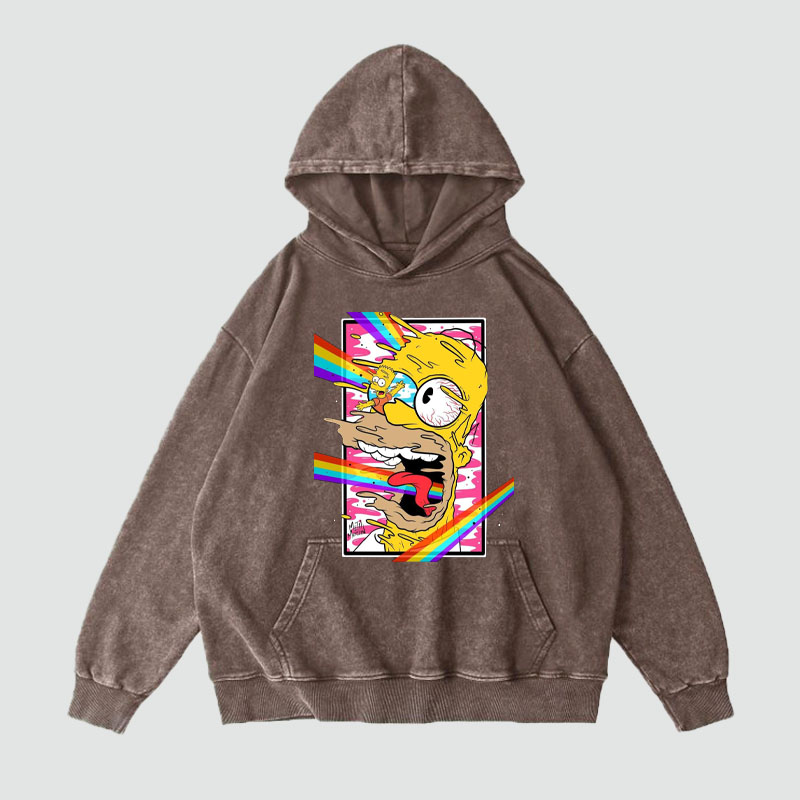 Cartoon Graffiti Washed and Aged Hoodie