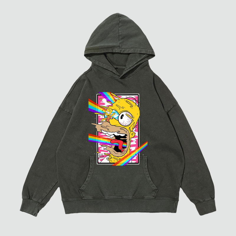 Cartoon Graffiti Washed and Aged Hoodie