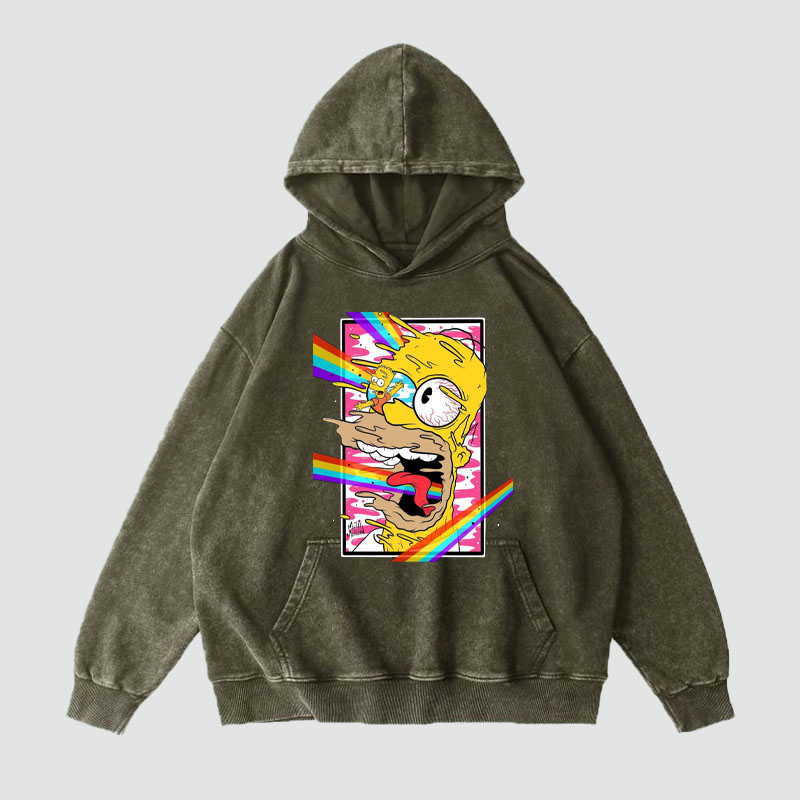 Cartoon Graffiti Washed and Aged Hoodie