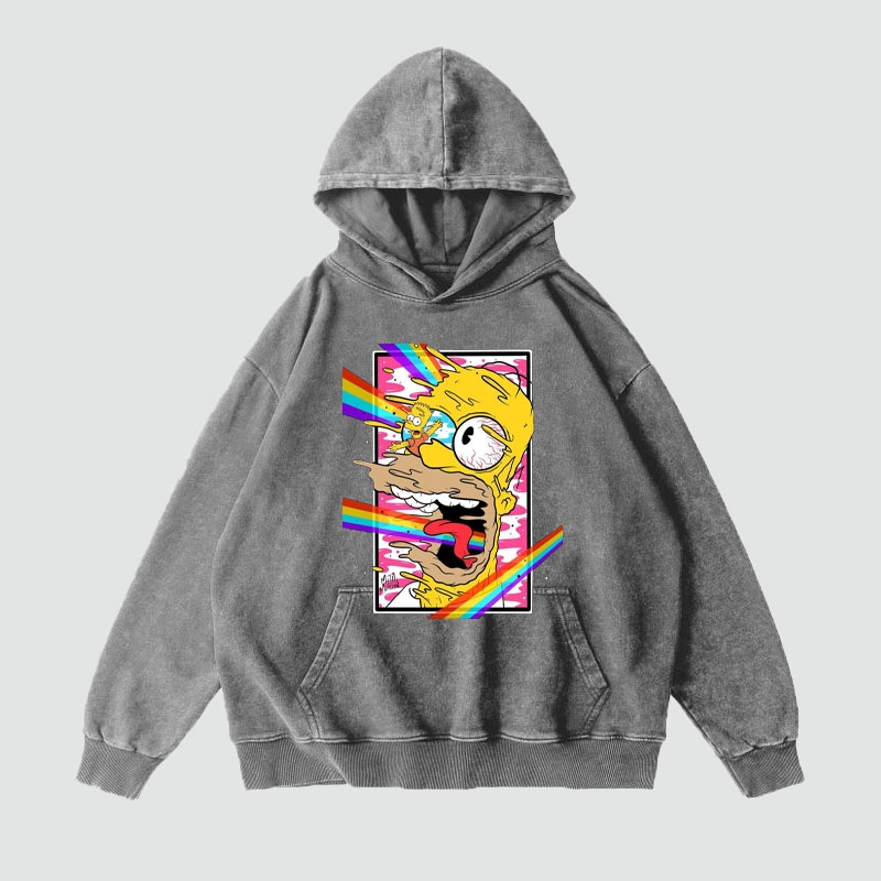 Cartoon Graffiti Washed and Aged Hoodie