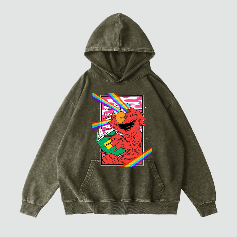 Cartoon Graffiti Washed and Aged Hoodie